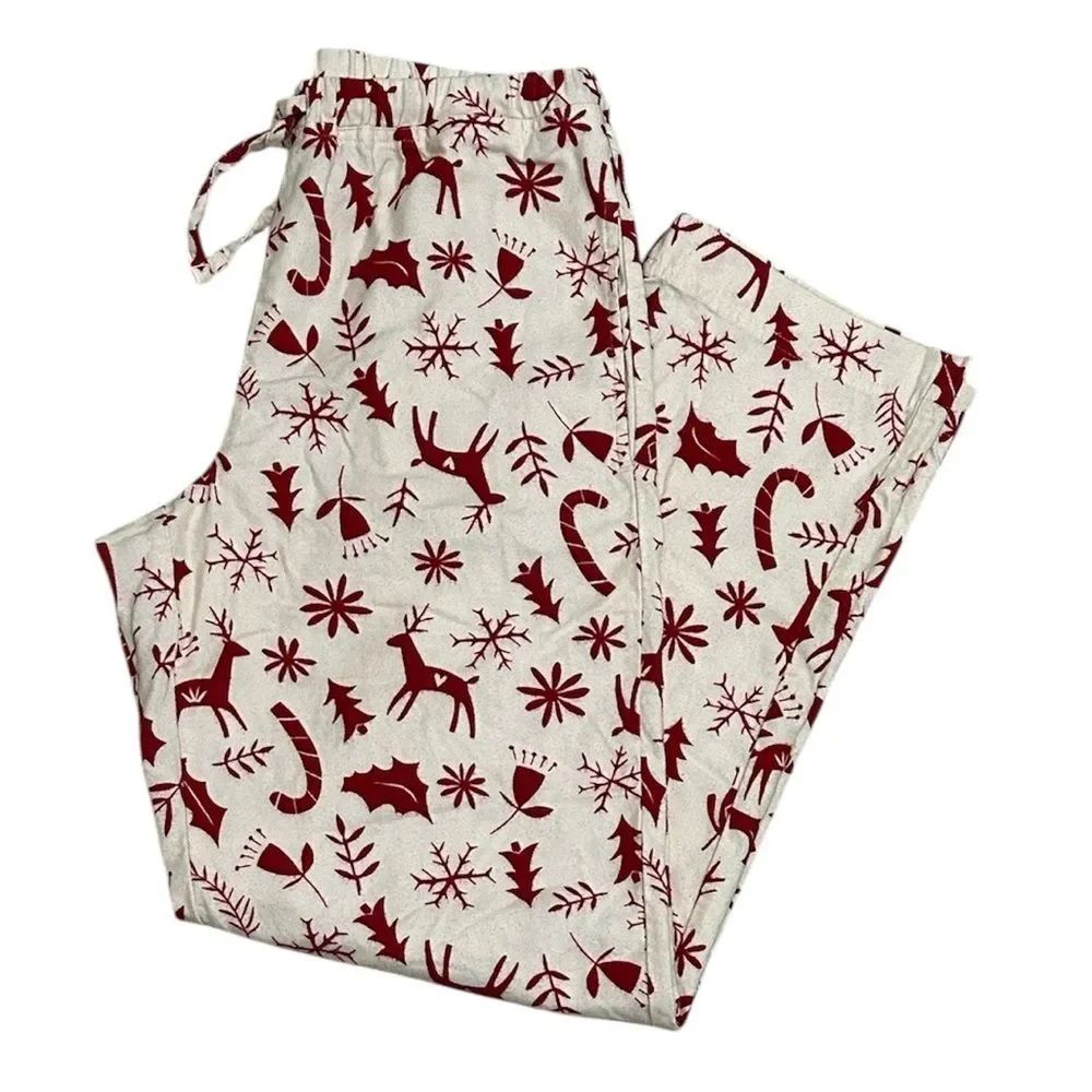Hanna Andersson Christmas Nordic Flannel PJ Pajama Pants Red Cream XS